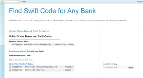 Swift code is a standard format of bank identifier codes (bic) and serves as a unique identifier the swift code can be either 8 or 11 characters long and 8 digits code refers to the primary office. Access swift-codes.blogspot.com. Find Swift Code for Any Bank