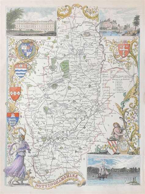 Old Antique Map Nottinghamshire Genuine 19th Century Antiques For Sale