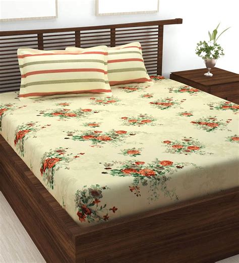 Buy Metro Gold Cotton TC King Size Bedsheet With Pillow Covers By Story Home Online