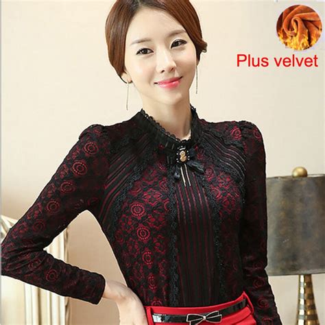 2018 Spring New Autumn Winter Fashion Lace Shirts Long Sleeve Slim Body Floral Lace Shirt Women