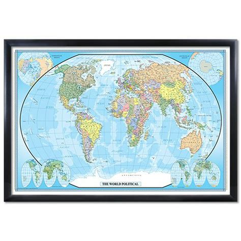 24x36 World Classic Wall Map Poster Black Wood Framed