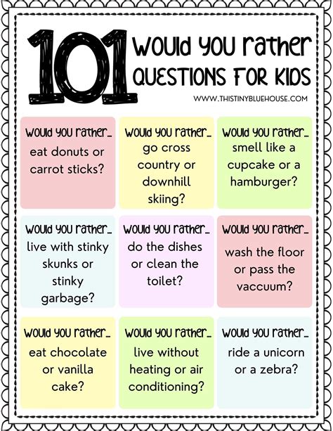101 Best Free Printable Boredom Busting Would You Rather Questions For