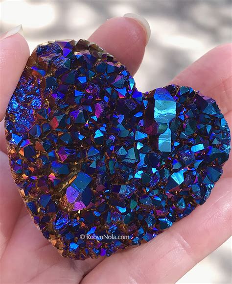 New Brilliant Blue Aura Titanium Quartz Heart Robyn Nola Ts