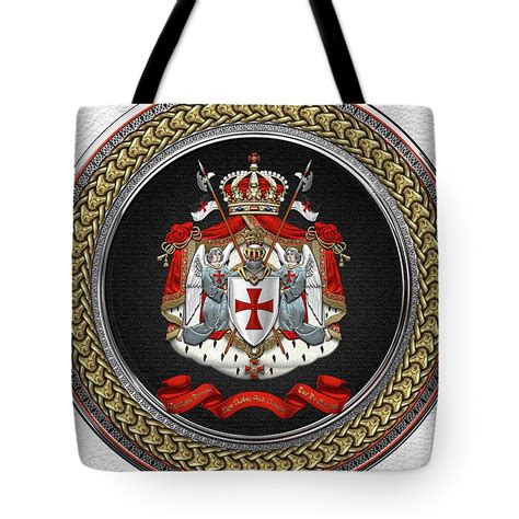 knights templar coat of arms special edition over white leather tote bag by serge averbukh
