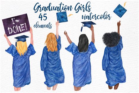 Graduation Clipart Watercolor Girls Grad Graphic By Lecoqdesign