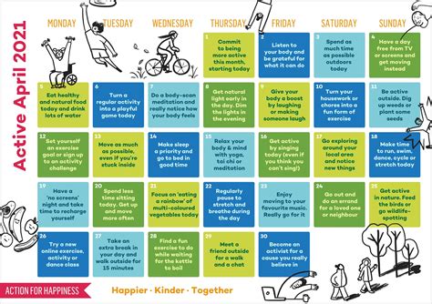 Active April The Latest Action For Happiness Calendar Fht Blog