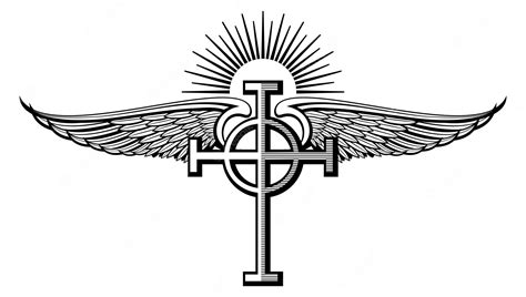 Premium Vector Holy Cross Winged Emblem Heaven Symbol Engraving