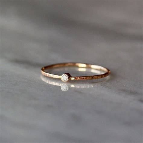 Tiny Diamond Ring 14k Gold Slim Stacking Ring By Shopclementine