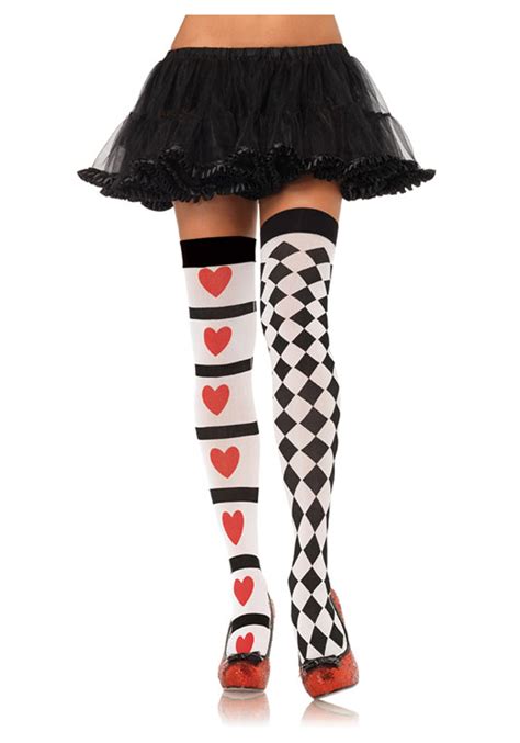 harlequin and heart thigh high stockings