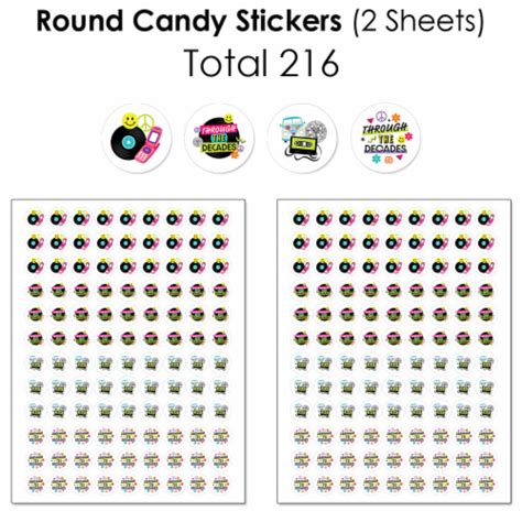 Big Dot Of Happiness Through The Decades Party Candy Favor Sticker