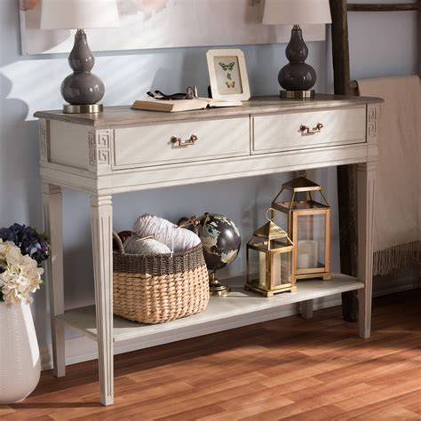 Baxton Studio Arte White Wash 2 Drawer Console Table With Shelf