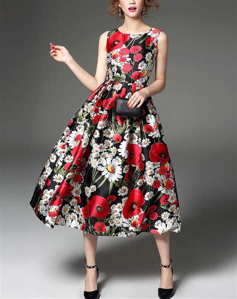A Line Maxi Dress Midi Dress Sleeveless Long Dress Floral Fashion