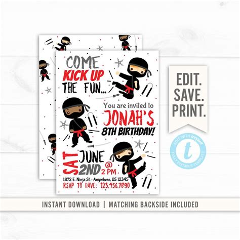 Ninja Birthday Invitation Ninja Birthday Party Ninja Party | Etsy