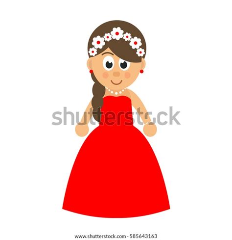 Cartoon Cute Girl Red Dress Stock Vector Royalty Free 585643163