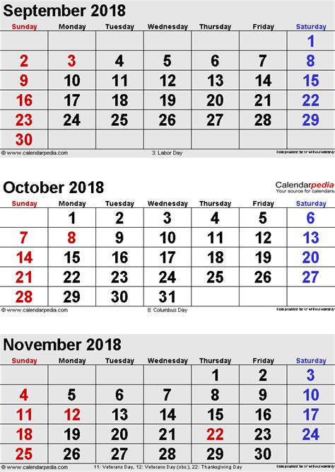 October 2018 Calendars For Word Excel And Pdf