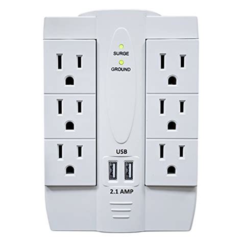 Electriduct Swivel Surge Protector Wall Tap 6 Ac Outlet And 2 Usb