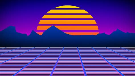 Neon Lazer Mohawk 1980s Retro Games Robot Grid Digital Art Sunset