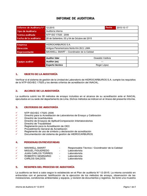 Ejemplo Informe De Auditoría 17025