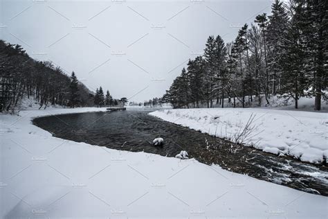 Peaceful Winter Landscape By River ~ Nature Photos ~ Creative Market