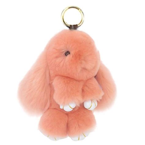 Hxinfu Soft Cute Rabbit Fur Pom Pom Keychain Fluffy Real Rex Bunny Keychain Decoration Fur Pom