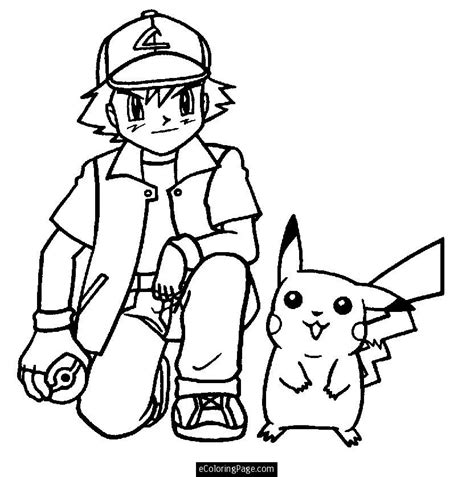 Printable anime coloring pages for kids and adults. Pokemon Ash Ketchum And Pikachu Anime Coloring Page Printable For | Pikachu coloring page ...