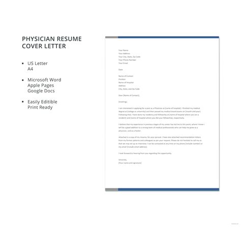 Free Physician Resume Cover Letter Template In Microsoft Word Apple