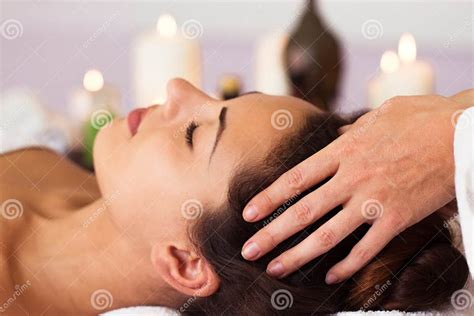 Facial Massage Pretty Woman Relaxing In The Beauty Treatment Stock