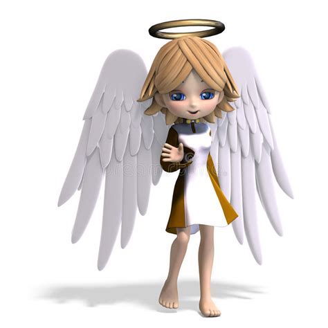 Cute Cartoon Angel With Wings And Halo 3d Stock
