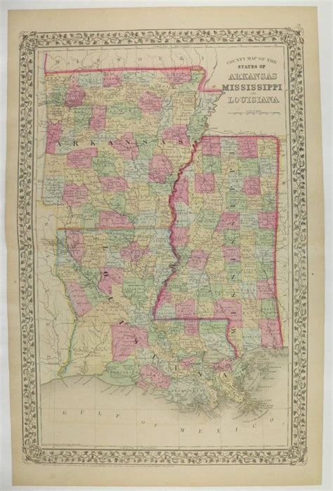 Antique Map Louisiana Mississippi Map Arkansas 1869 Mitchell Etsy