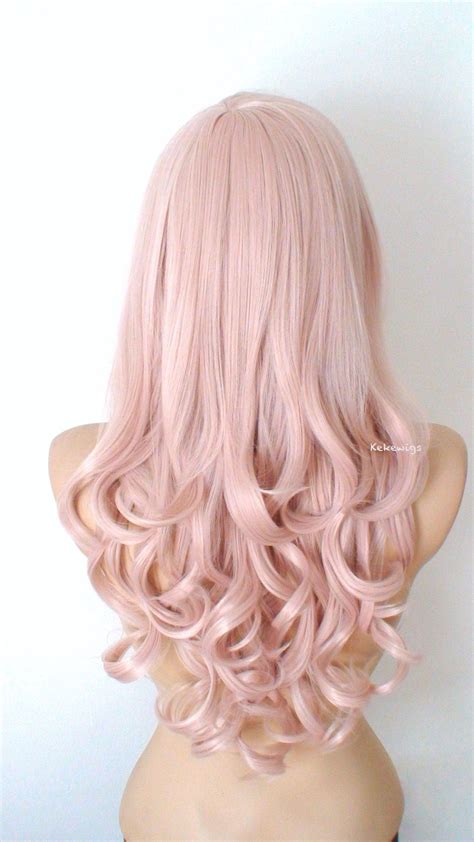 Antique Pink Wig 26 Curly Hair Side Bangs Wig Heat Friendly Synthetic