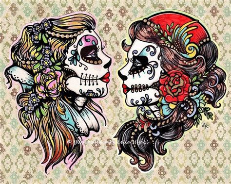Day Of The Dead Gypsy Tattoo Art Print Dia De Los Muertos Etsy