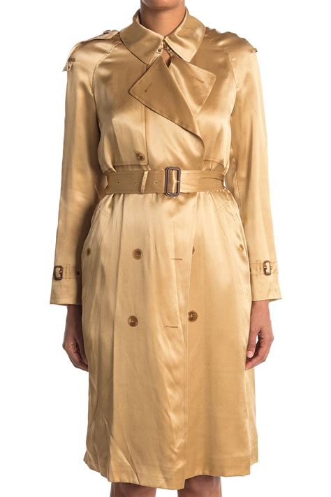 Burberry Silk Satin Dressed Trench Coat In Honey Natural Save 55