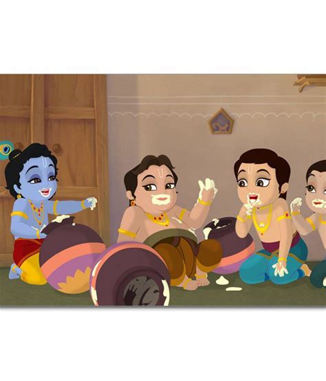 Shopmantra Little Krishna With His Friends Vector Art Laminated Poster