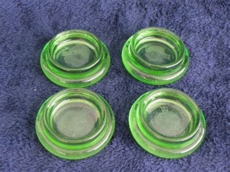 4 Vintage Hazel Atlas Uranium Depression Green Glass Furniture Coasters