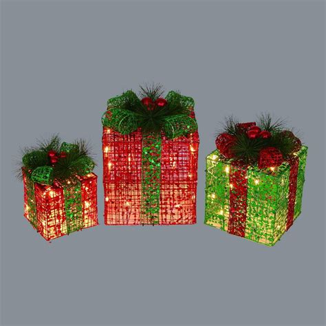 Set Of 3 Lighted Christmas T Packages Outdoor Decorations Walmart