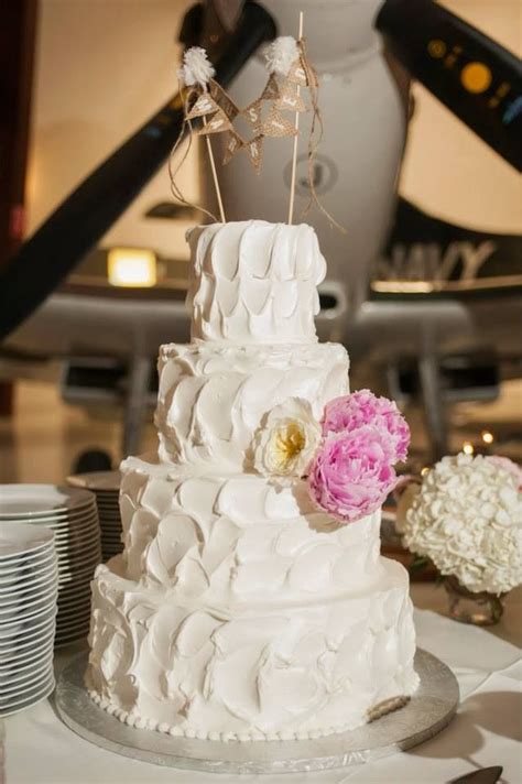 Rough Icing Wedding Cake With Just Married Topper Simple Wedding Cake