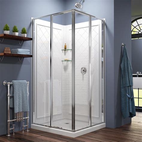 Shower stalls are enclosed areas that make it possible to contain the splashing and flow of water within a defined space during the process of taking a shower. Shop DreamLine Cornerview White Acrylic Wall and Floor Square 3-Piece Corner Shower Kit (Actual ...