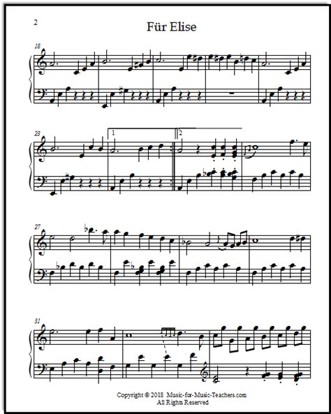 Free piano sheet music fur elise. Fur Elise with easy-to-read quarter notes, with all of the ...