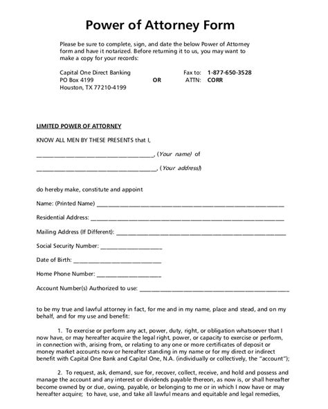 Printable Power Of Attorney Template Sample