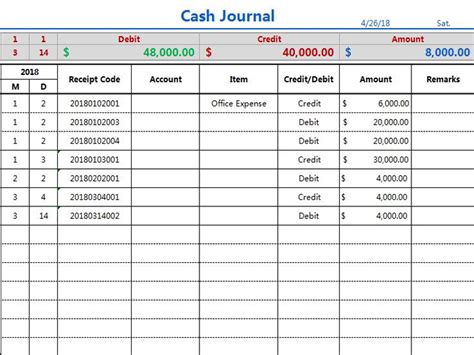 Excel Of Cash Journalxlsx Wps Free Templates