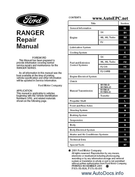 Ford Ranger Workshop Service Manual Repair Manual Order And Download