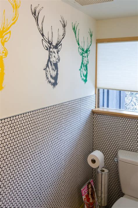 Multicolored Bathroom With Stags Head Wallpaper Hgtv
