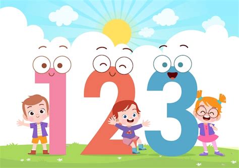 Niños De Dibujos Animados Con 123 Números Vector Premium