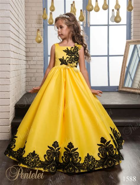 Little Girls Pageant Dress Princess Ball Gown Lace Yellow Ball Gown