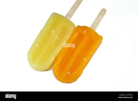 Frozen Ice Cream Sticks Of Mango And Pineapple Creamy And Delicious