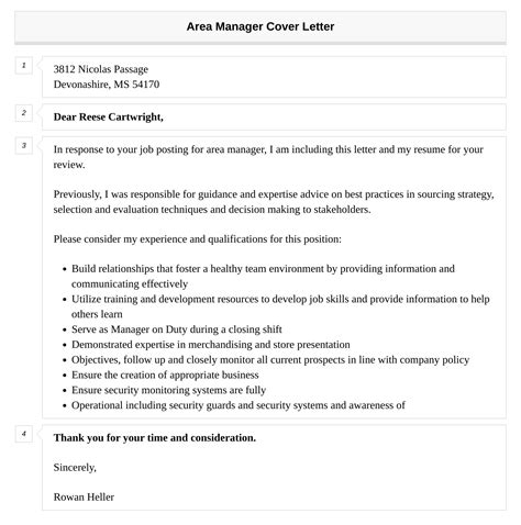 Area Manager Cover Letter Velvet Jobs