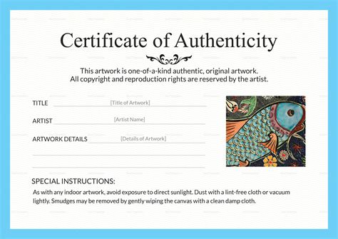 Printable Certificate Of Authenticity Art Template Coo Printable