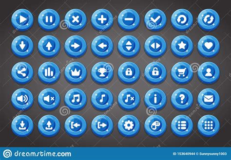 Flat Round Game Buttons In Flat Cartoon Style Stock Vector