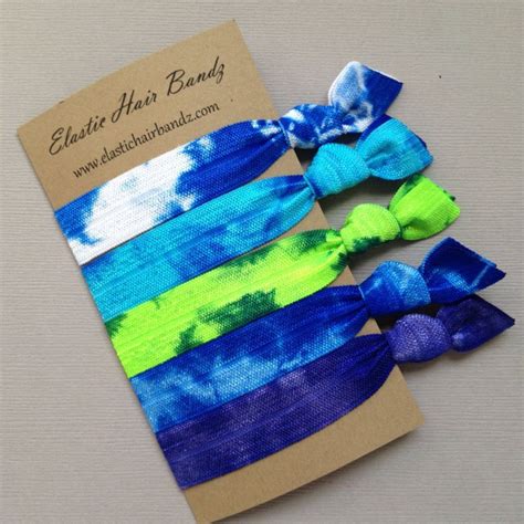 The Blue Green Tie Dye Hair Tie Ponytail Holder Collection 5 Elastic