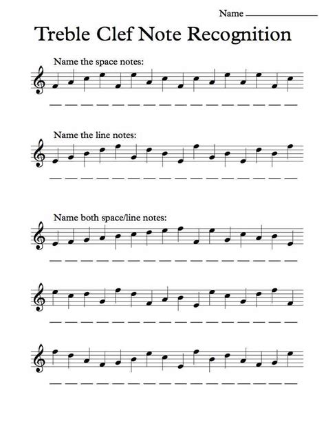 Treble Clef Note Recognition Worksheet Music Theory Worksheets